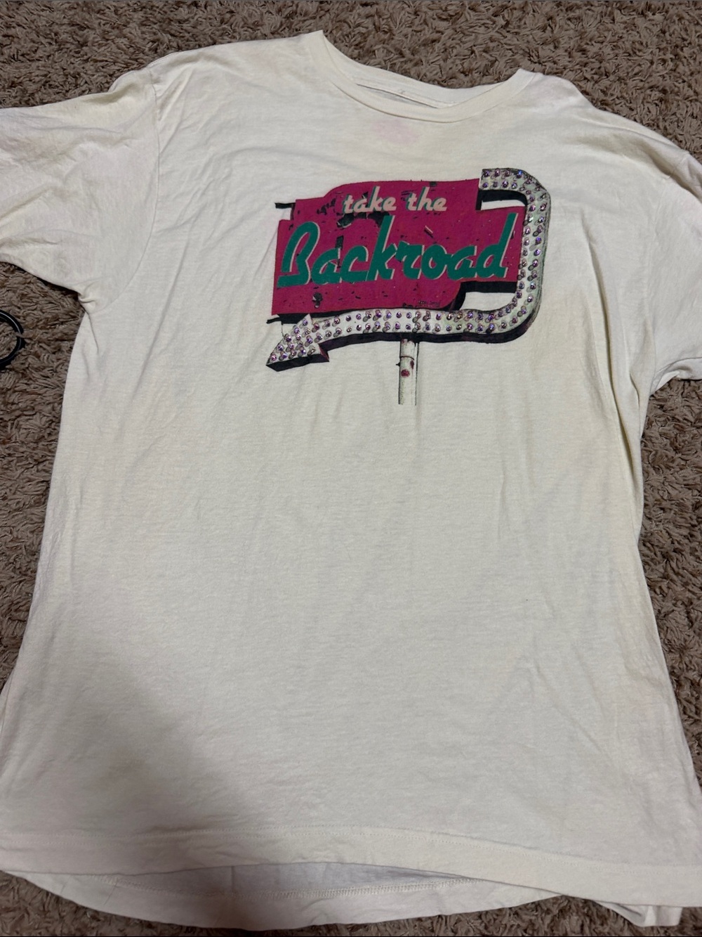 Bling - Take the Backroad Graphic Tee in White with Pink & Teal Print